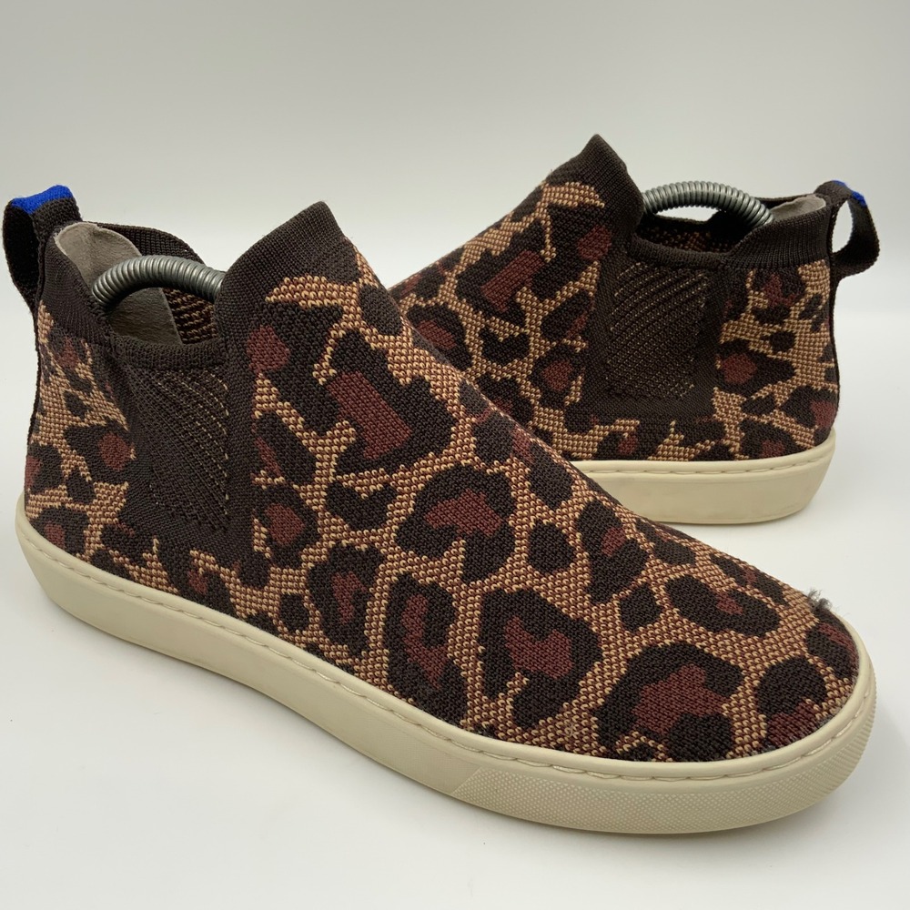 Rothy's Chelsea Sneaker Wildcat Leopard Print Knit Slip On Shoes Womens 8